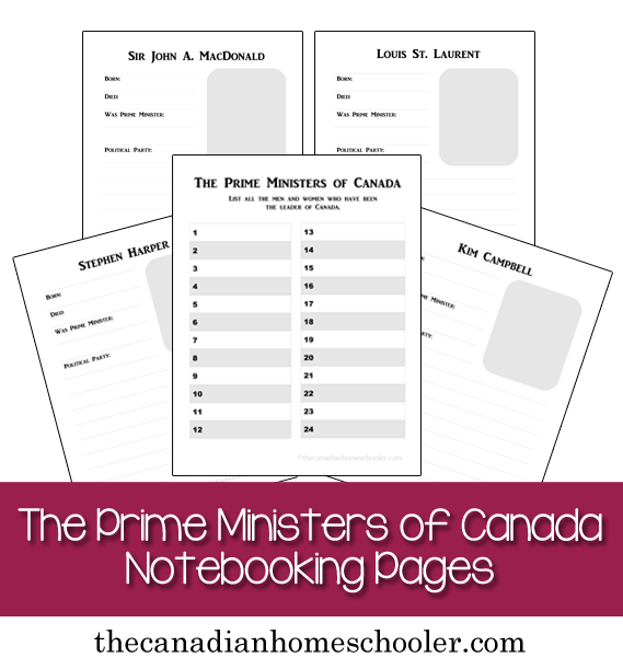 Sample Images of Canadian Prime Minister Notebooking Pages