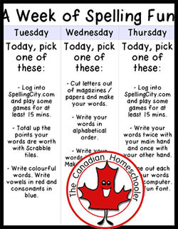 weekly spelling activities printable
