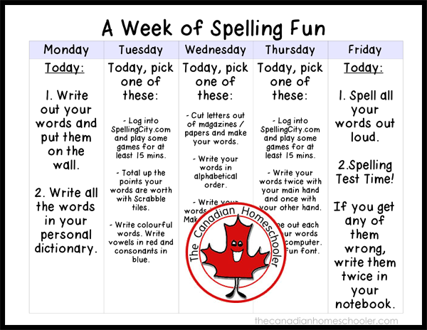 weekly spelling activities printable