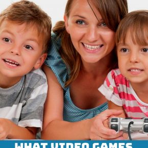 Mom Playing Video Games with 2 kids