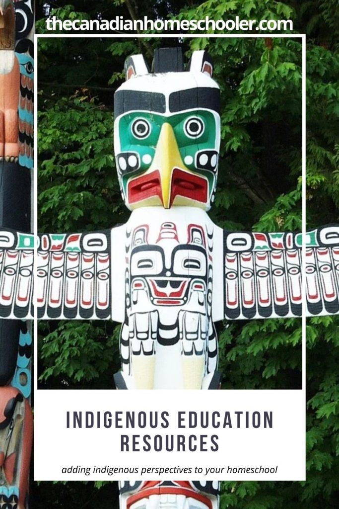 Picture of a totem pole in Stanley Park with text overly reading Indigenous Education Resources