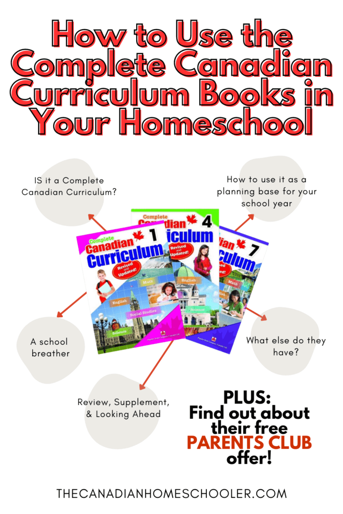 Image of The Complete Canadian Curriculum Books with arrows pointing to different questions about Use the Complete Canadian Curriculum Books in Your Homeschool