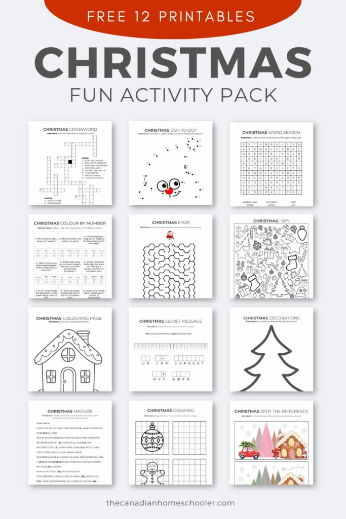 Images of the printables included in this Christmas activity pack. 
