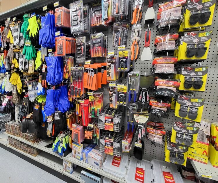 Picture of the hardware section of the dollar store