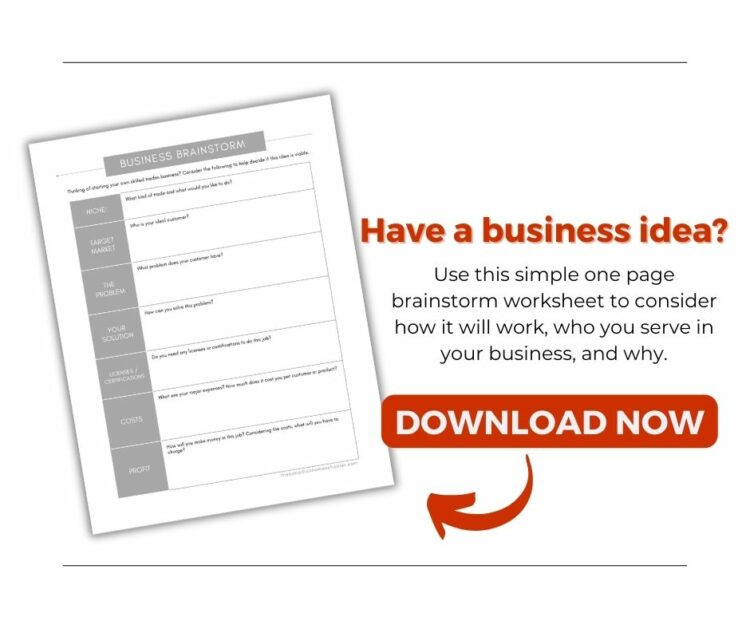 An image of a printable worksheet outline to thinking about starting a business.