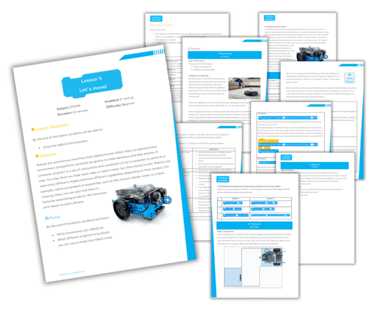 screenshots of the mBot2 Lesson 1